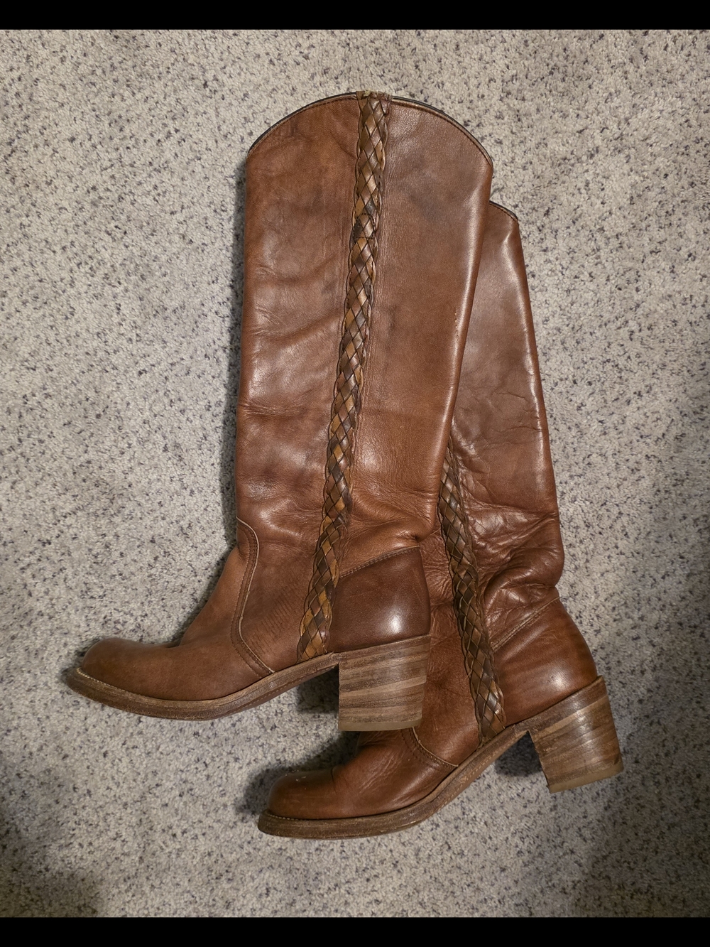 Frye Vintage Braided-Trim Tall Boots - Cognac Brown - Picture 4 of 9